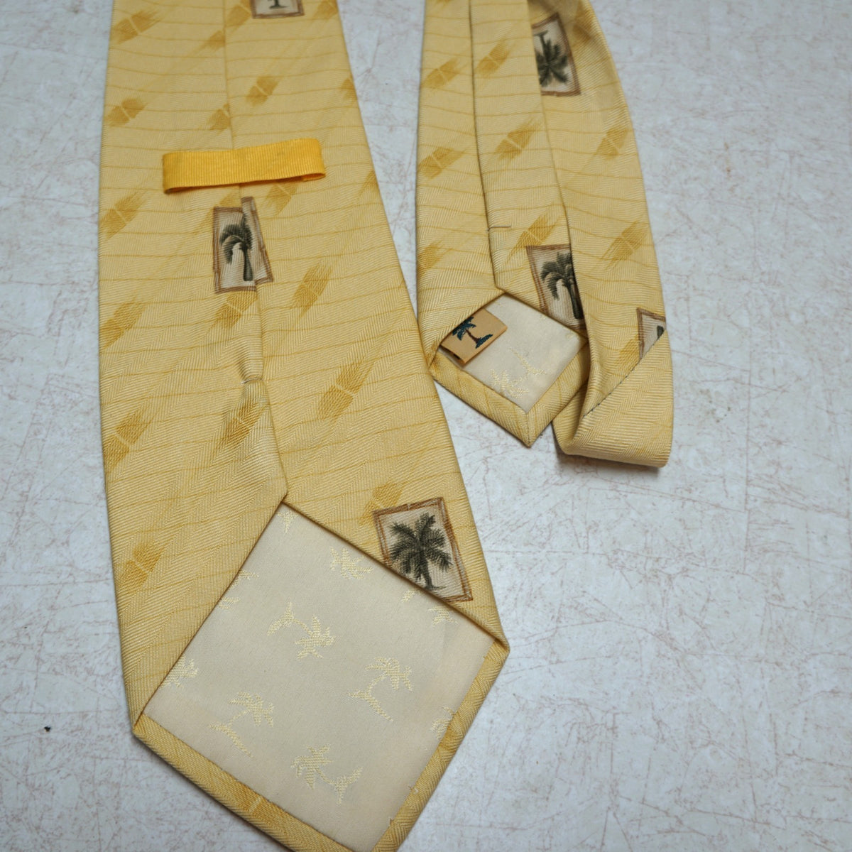 Tommy Bahama Yellow Light Gold Palm Tree Print Silk Tie