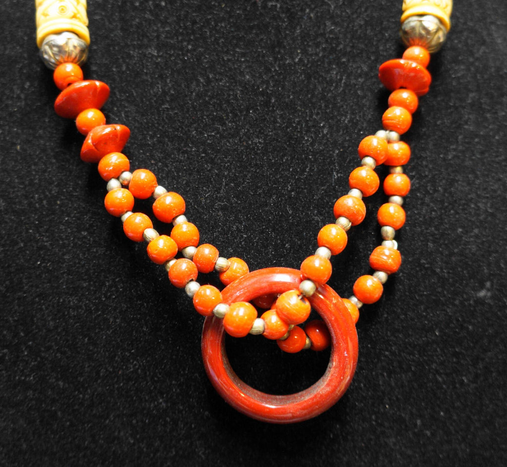 Turkmen Tribal Silver Carved Carnelian Necklace