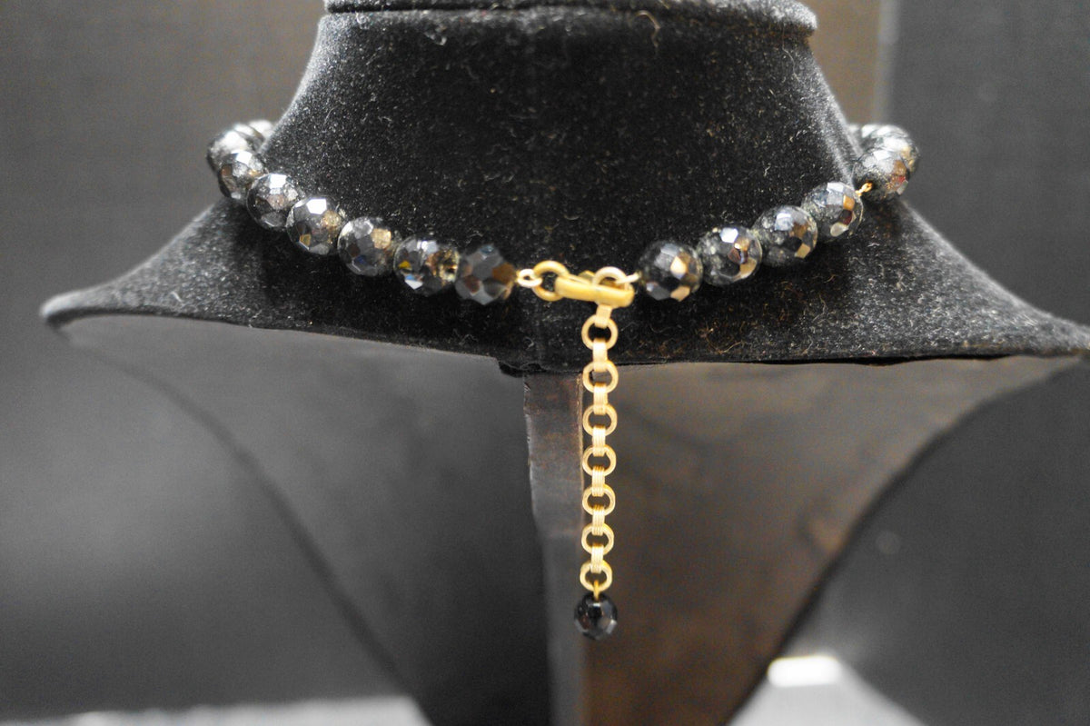 Black Glass Faceted Beads Necklace Choker Chain Strung