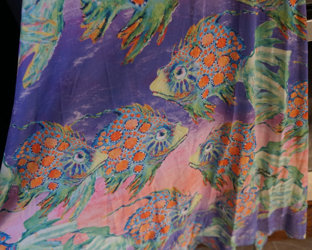 SOLD Leoma Lovegrove Tropical Fish Swing Hi/Low Hem Dress Size L