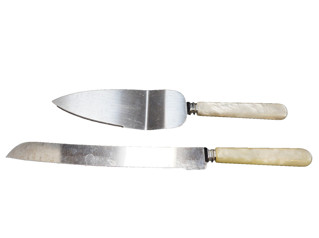 Sheffield England White Pearlized Lucite Handle Cake Knife Server Set