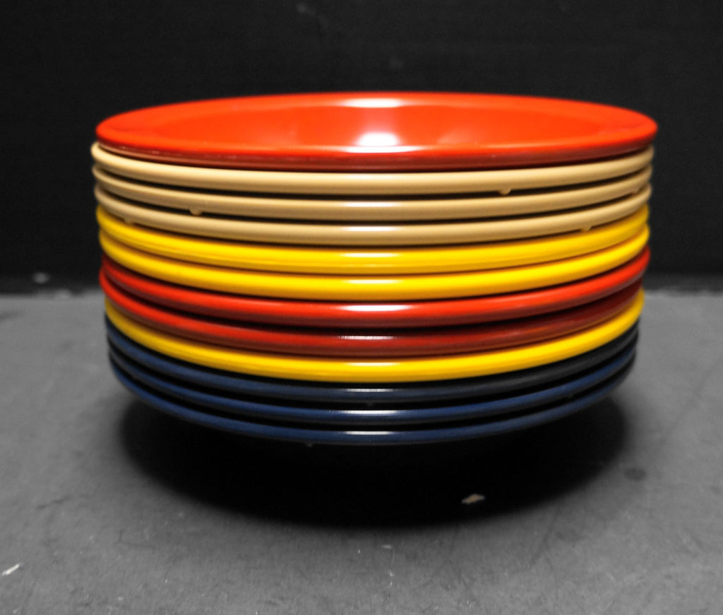 Dallas Ware Rimmed Soup Cereal Bowls Set of 12 Red Blue Beige Yellow Melamine