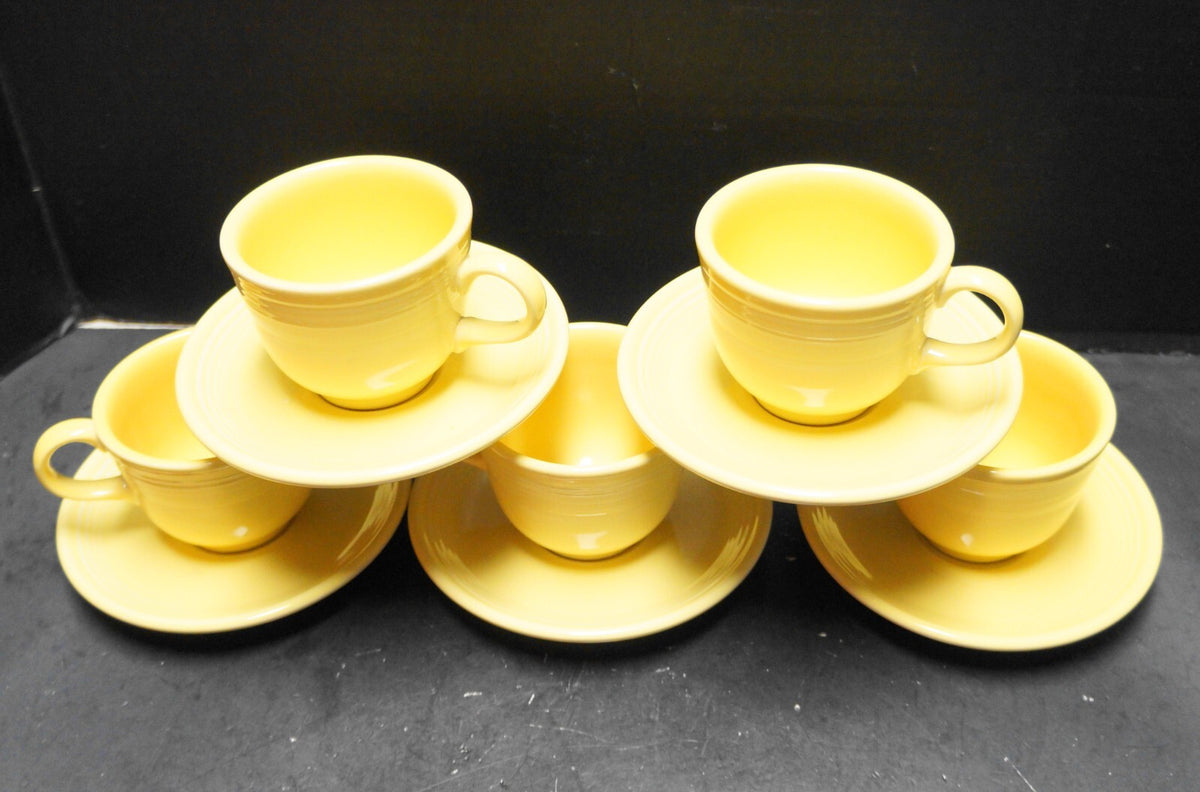 Fiesta Fiestaware Homer Laughlin Yellow Cups and Saucers 5 Sets