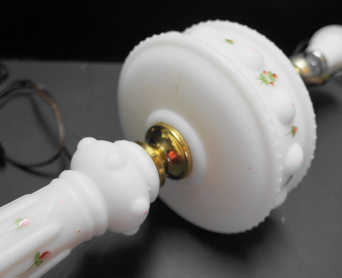 Satin Milk Glass Electric Table Lamp Hand Painted Roses