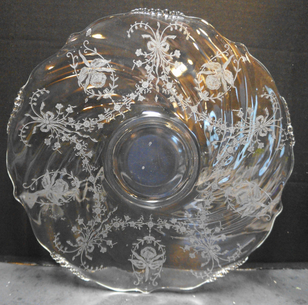 Heisey Orchid Etch Waverly Blank Swirl Scalloped Sandwich Torte Platter Tray