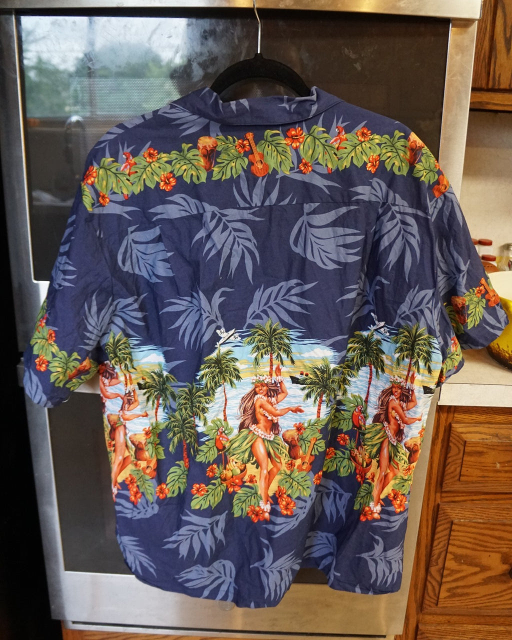 KY Authentic Aloha Hawaiian Shirt Men's XL Hula Girl Dark Blue