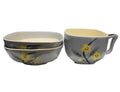 Weil Ware Blossom Gray Yellow Flowers Cup Bowls 3 Pieces