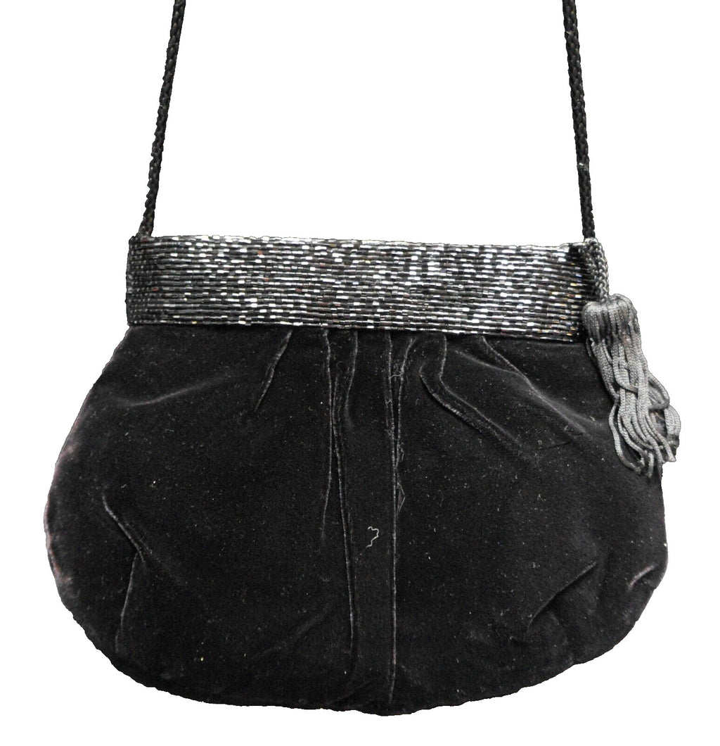 La Regale Black Velvet Beaded Top Evening Bag Purse