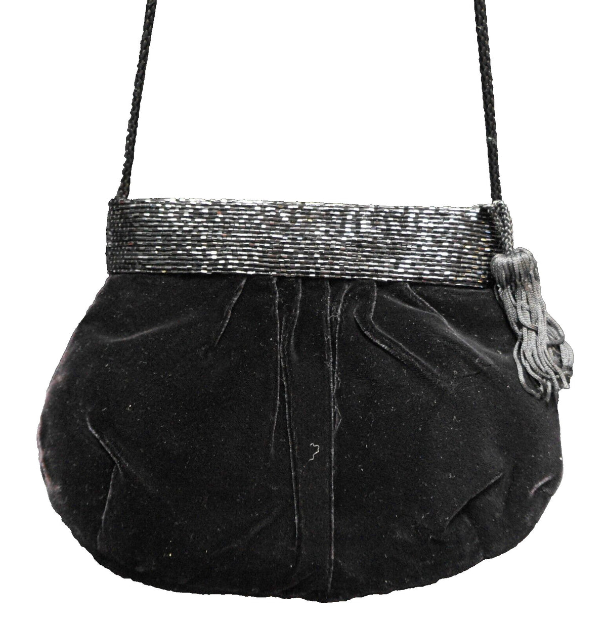 La Regale Black Velvet Beaded Top Evening Bag Purse
