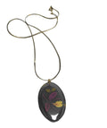 Reverse Carved Orchid Flower Lucite Oval Pendant Necklace