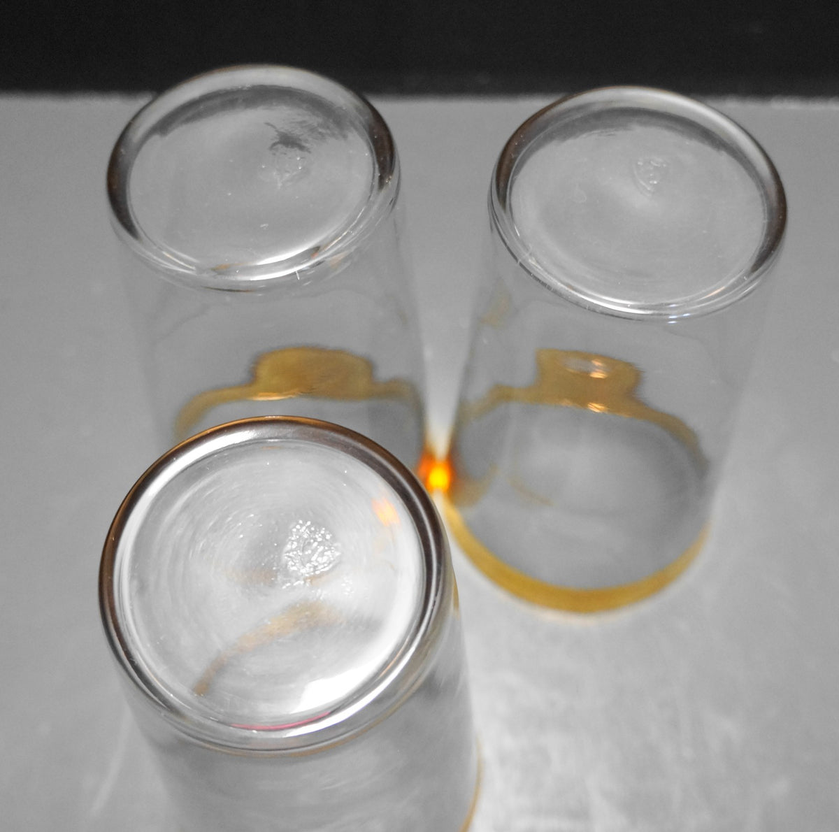 Federal Glass Gold Rim Floral Etched Tumblers Set of 3