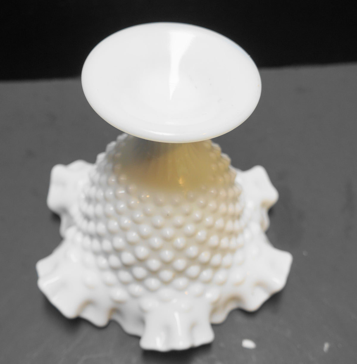 Fenton Hobnail Milk Glass #3728 5 3/4" Double Crimped Small Compote Candleholder