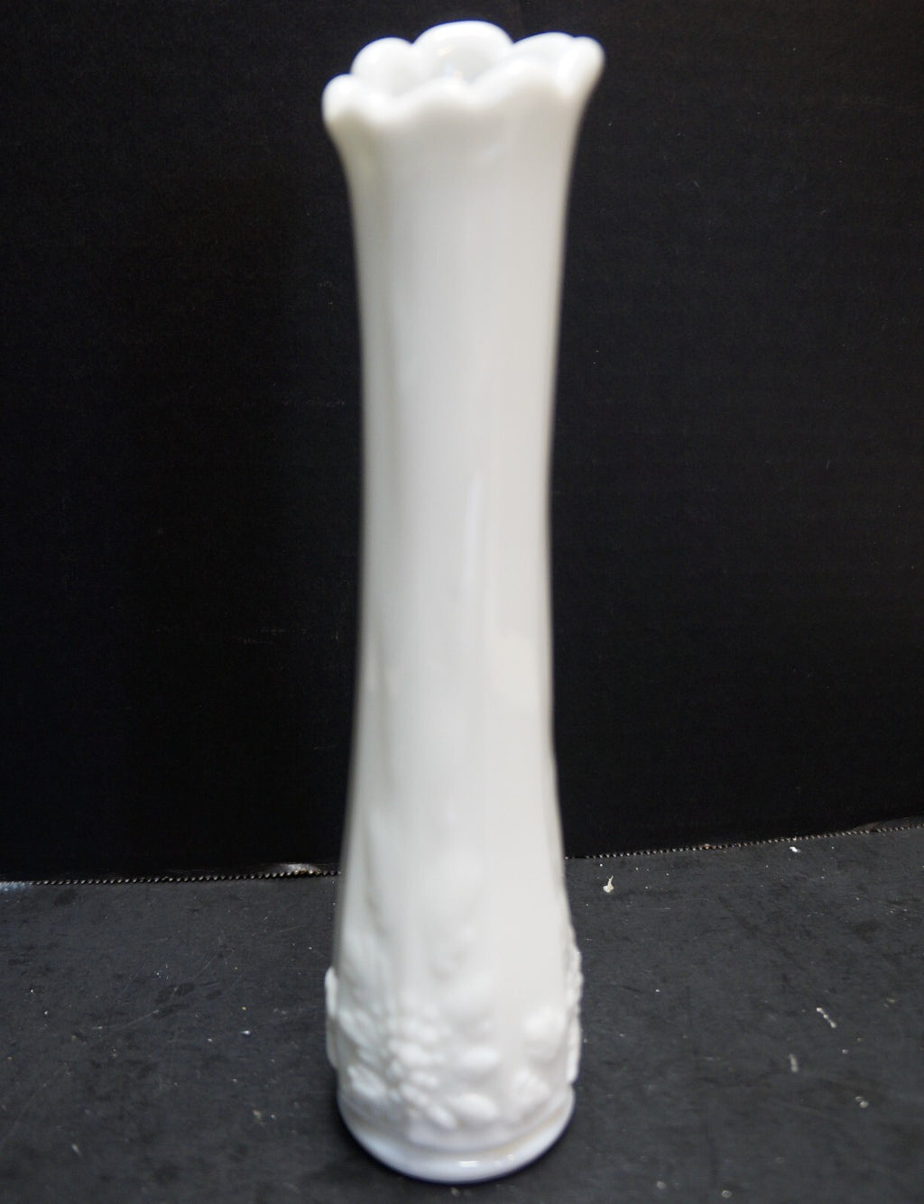 Westmoreland Paneled Grape White Milk Glass Swung Bud Vase 8 1/2 IN