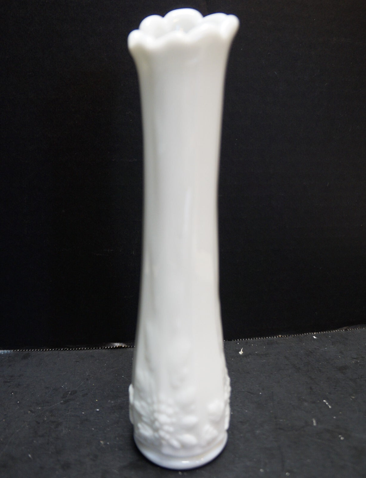 Westmoreland Paneled Grape White Milk Glass Swung Bud Vase 8 1/2 IN