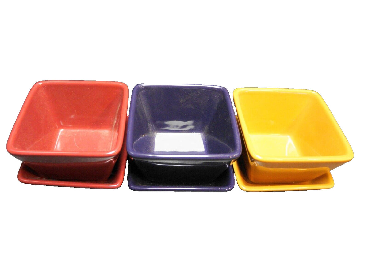 6 Piece Set Pampered Chef Simple Additions Square Snack Serving Set Bowls Plates