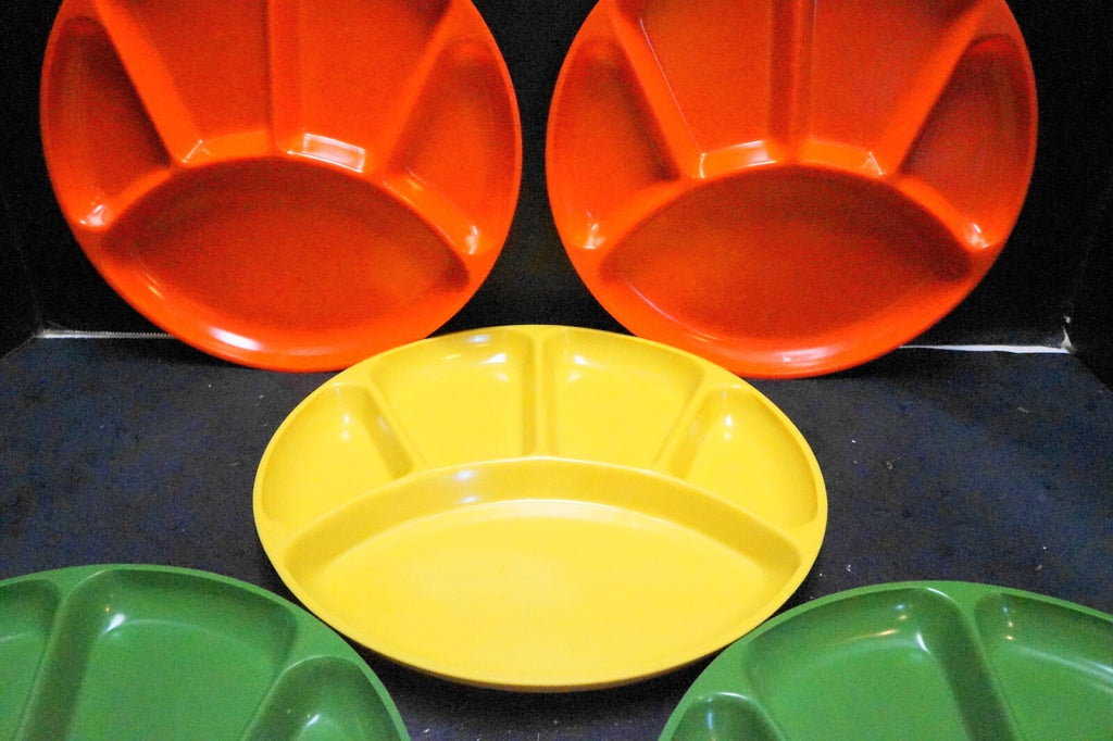 Bright Melamine Divided Fondue Plates Japan Orange Yellow Green