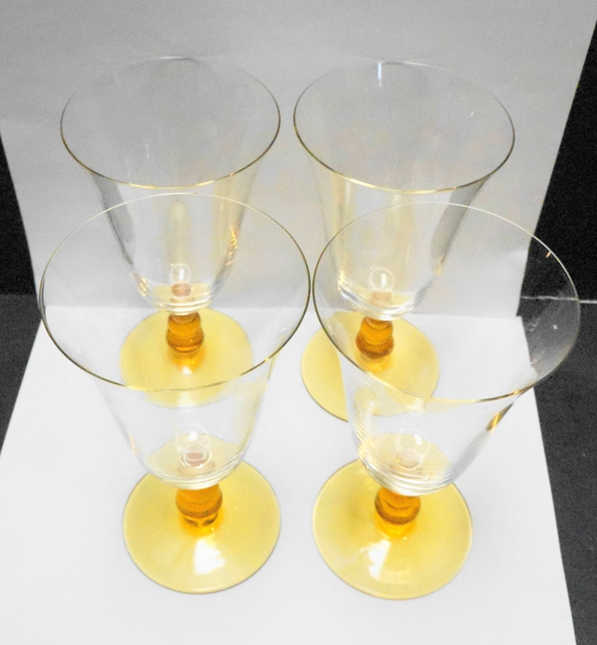 Amber Ball Stem Clear Bowl Blown Glass Water Goblets Set of 6