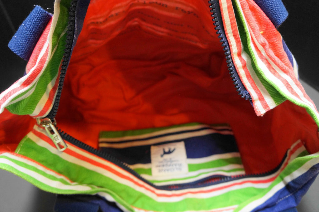 Sloane Ranger Blue Pink Green Striped Canvas Tote Zipper Top Shoulder Bag Duffel