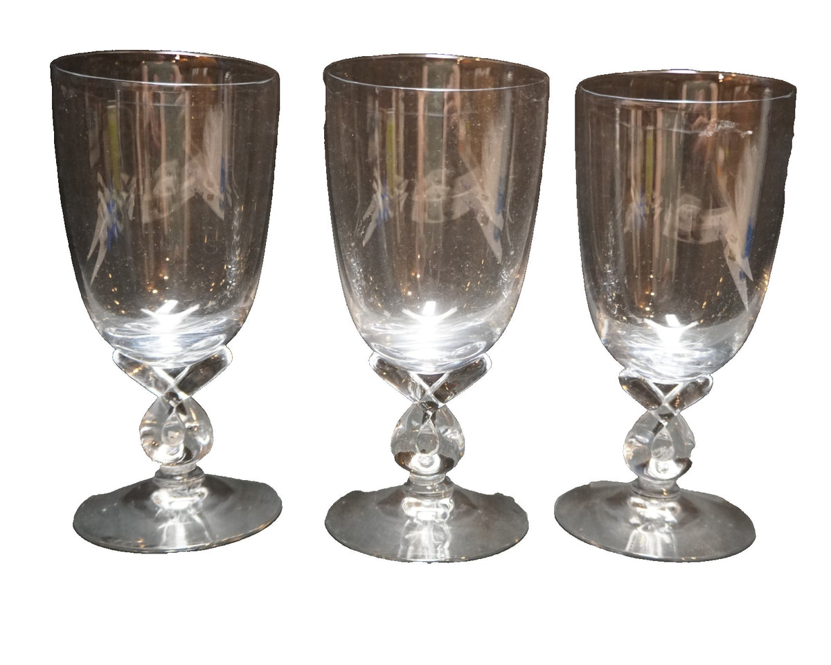 Blown Glass Twist Loop Stem Water Goblets Set of 3