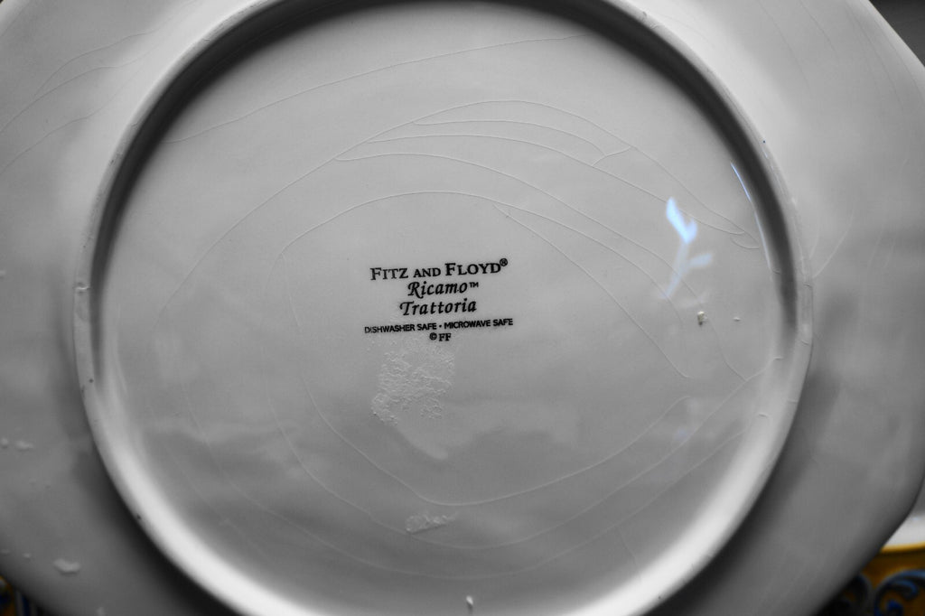 Fitz and Floyd Ricamo Trattoria Dinner Plates Set of 3 Yellow Blue