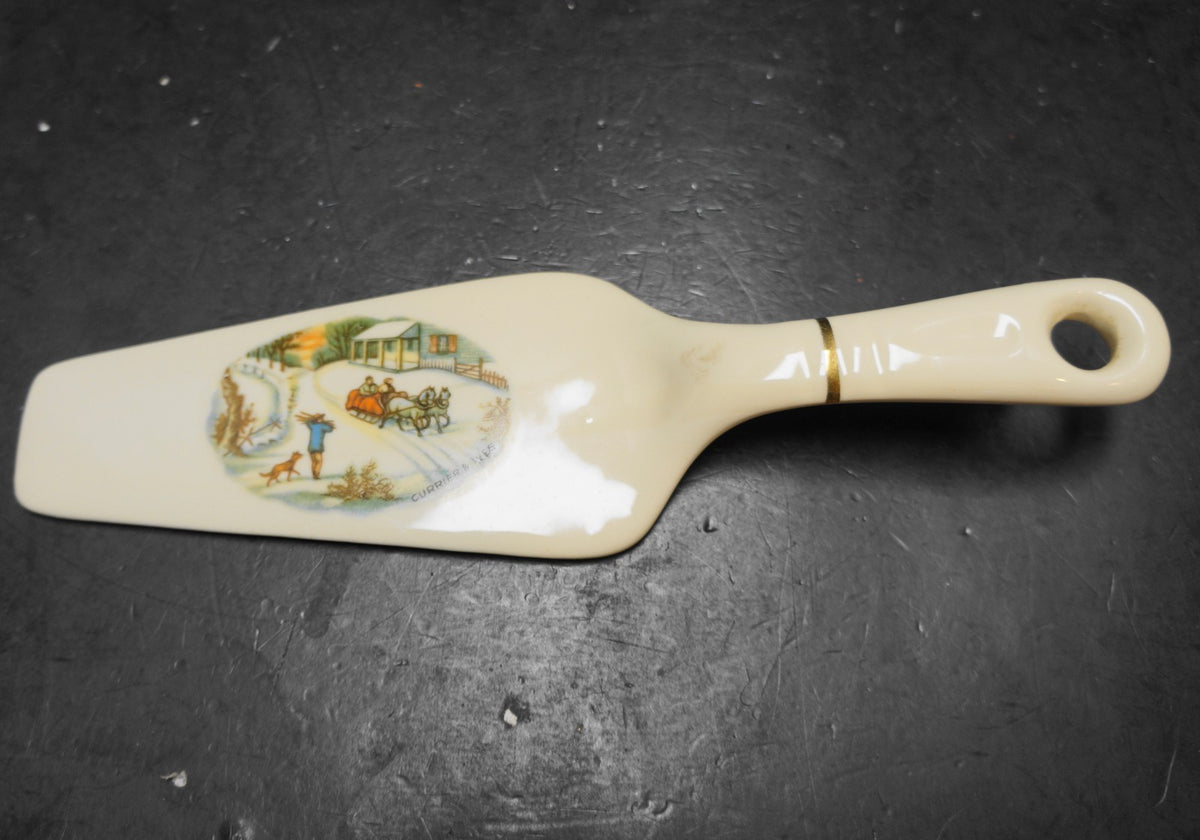 Harker Pottery Currier & Ives Homestead in Winter Pie Pastry Server