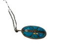 Turquoise Inlay Oval Pendant Necklace Sterling Silver Signed DY Southwestern