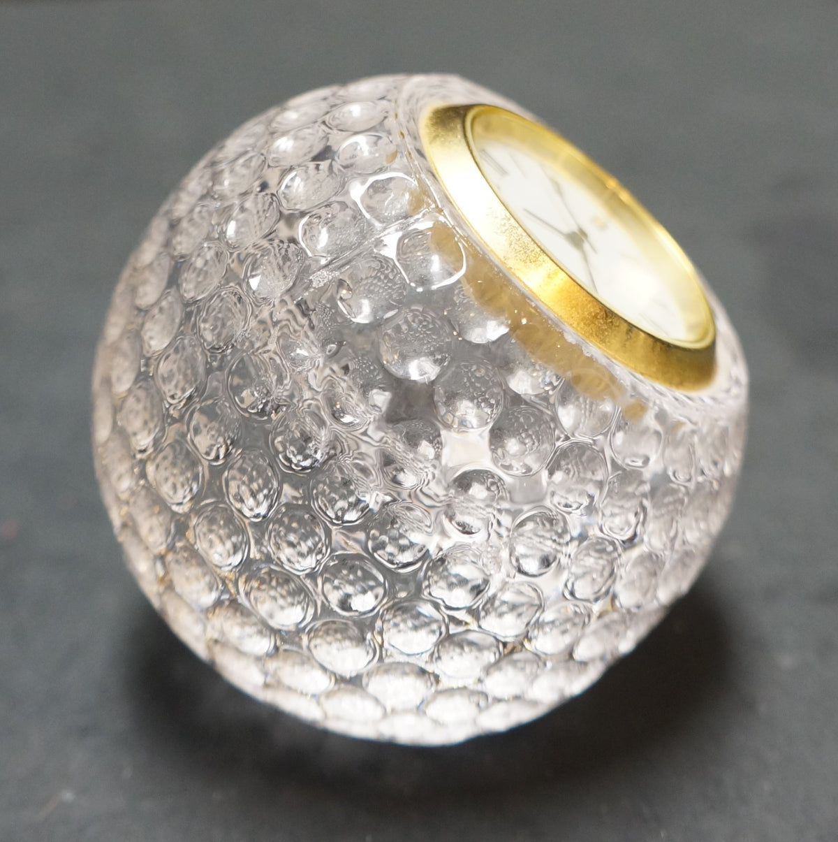 Lead Crystal Golf Ball Desk Clock Paperweight