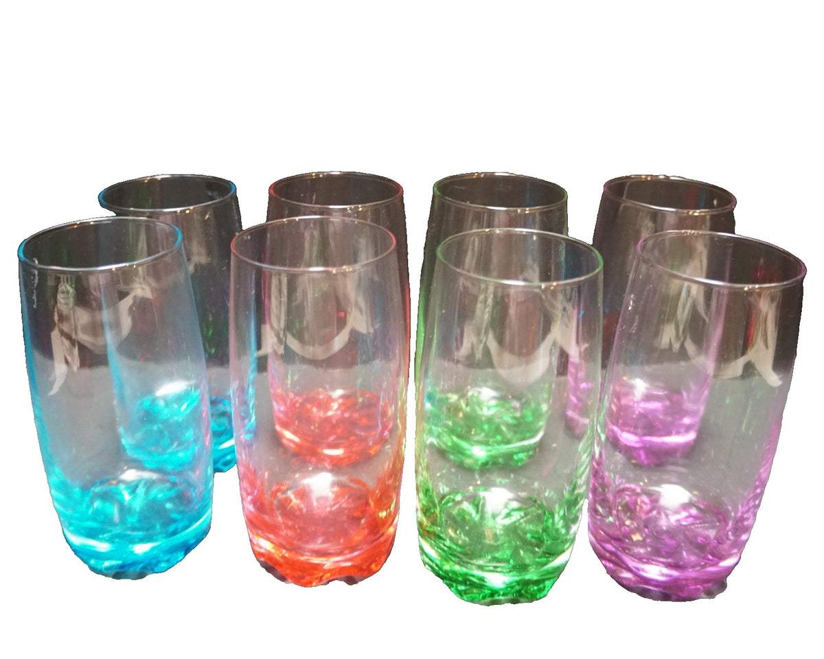 Gibson Karissa Set of 8 Retro Glass 13 oz Tumblers in Colors 5.5" tall