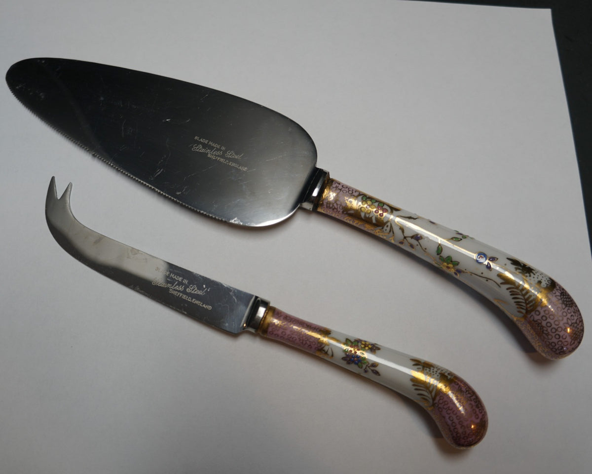 A&E Lewis Germany Porcelain Handle Hand Painted Cake Cheese Knife Sheffield