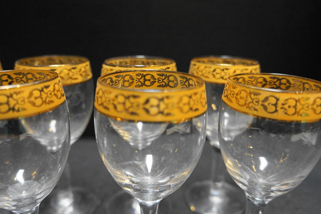 Gold Band Decorated Crystal Wine Glasses Set of 8
