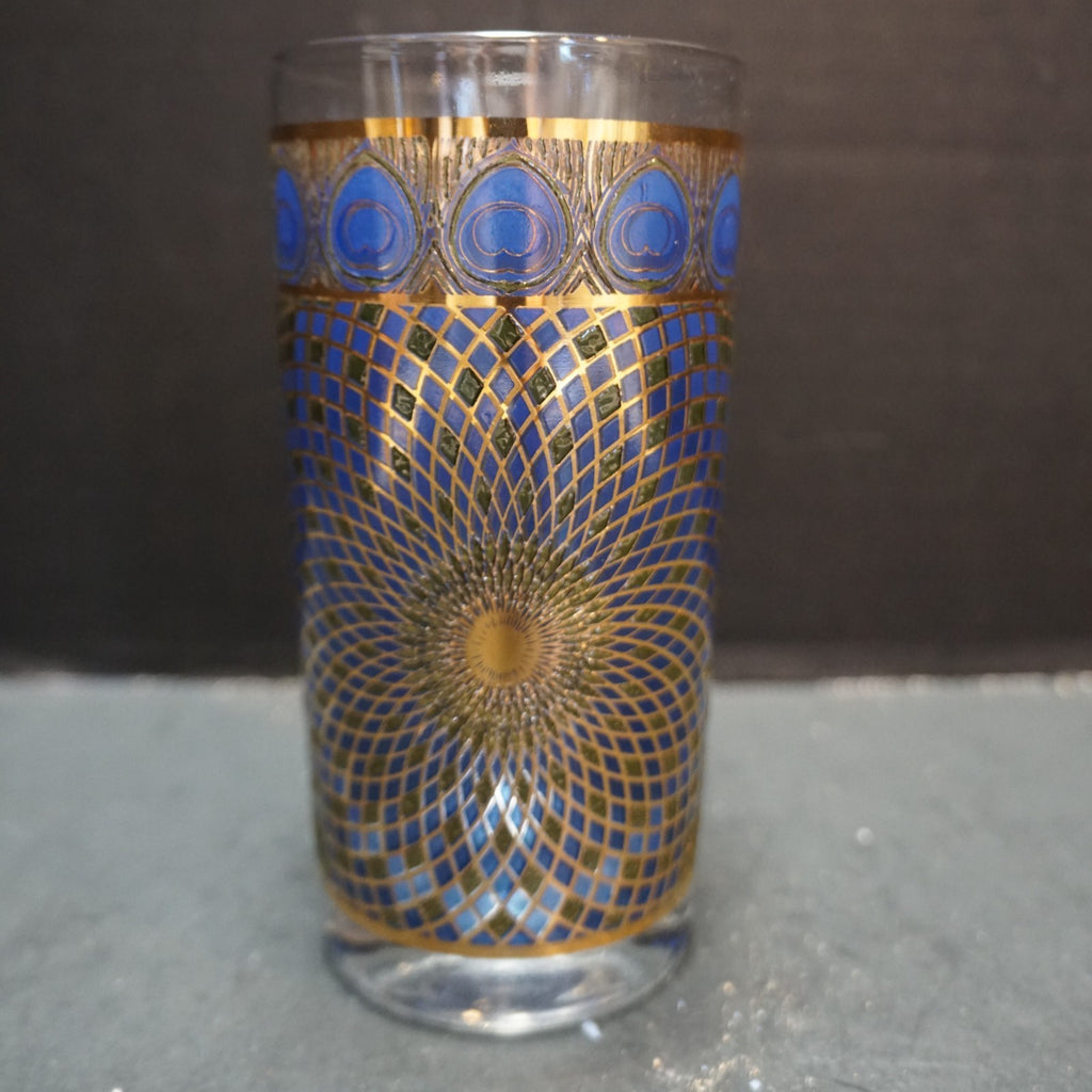 MCM Peacock Decorated Glass Tumbler 5 1/2" CCC Continental Can Co Hazel Atlas