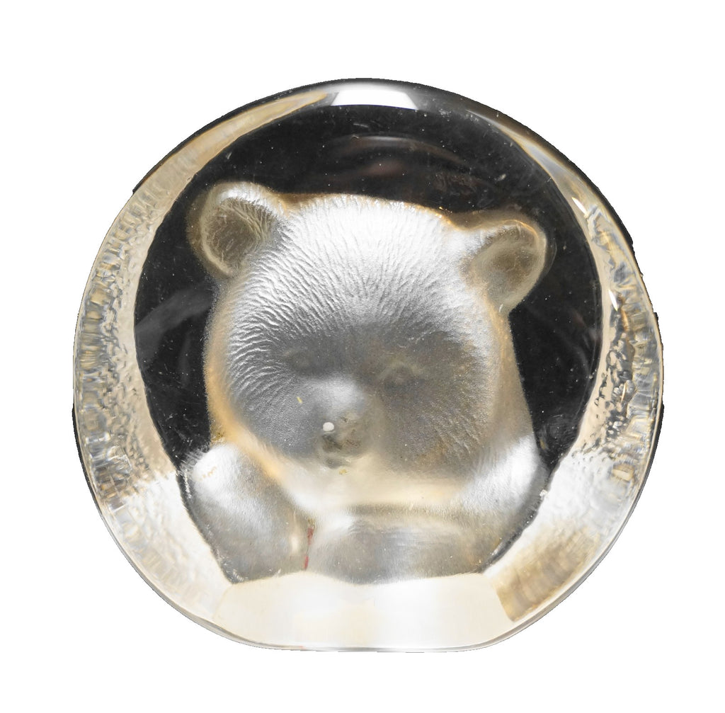 Zajecar Crystal Paperweight Cut Frosted Intaglio Bear Head