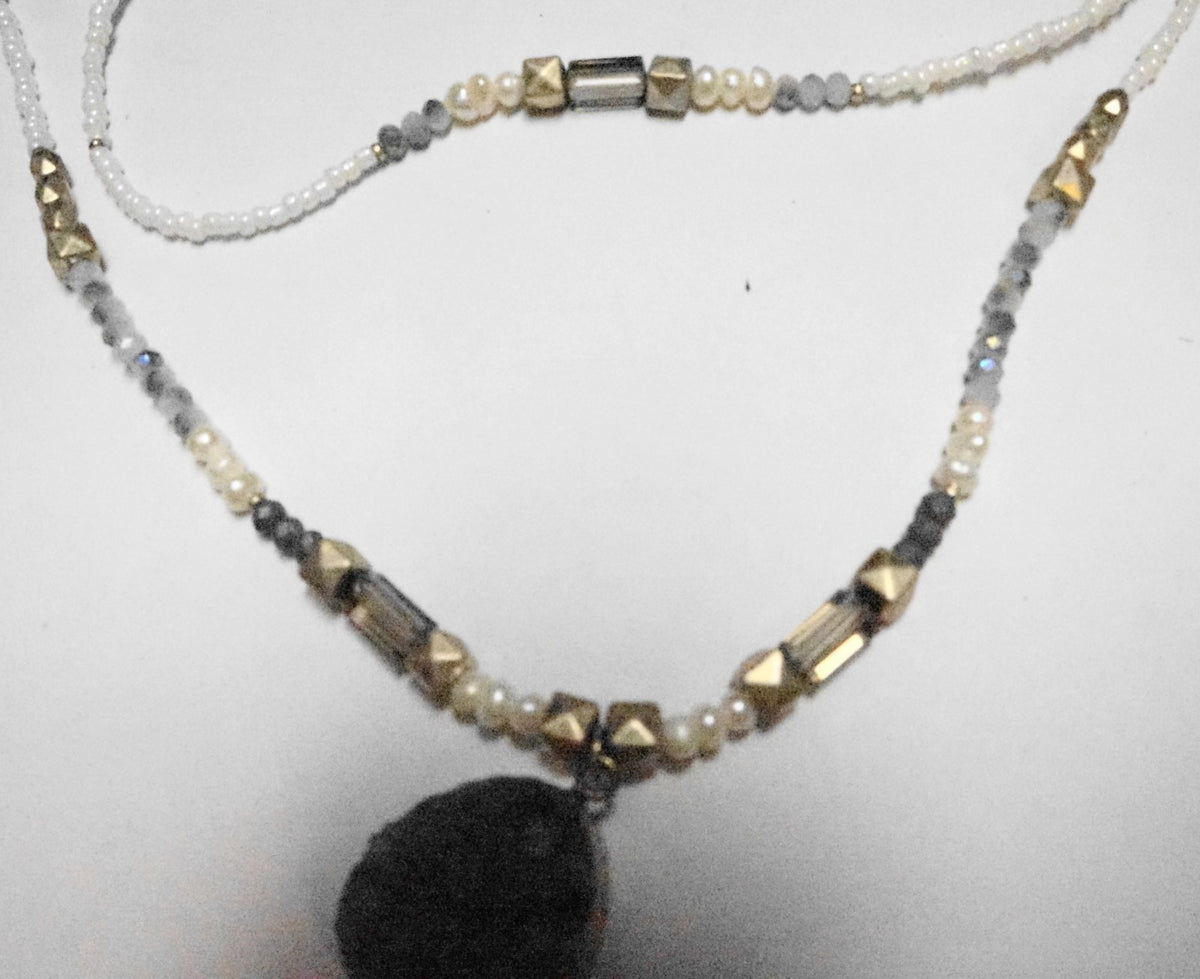 Amethyst Druzy Pendant Freshwater Pearl Necklace