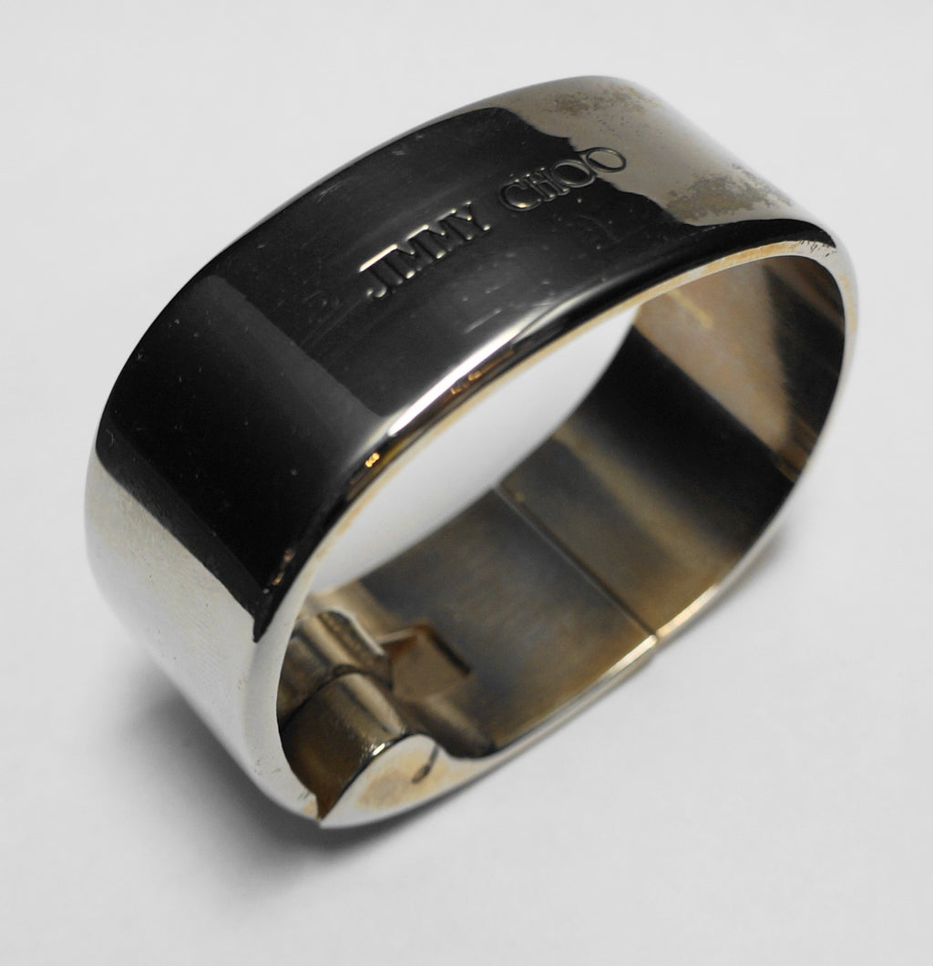 Jimmy Choo Silver Tone Wide Cuff Bangle Bracelet
