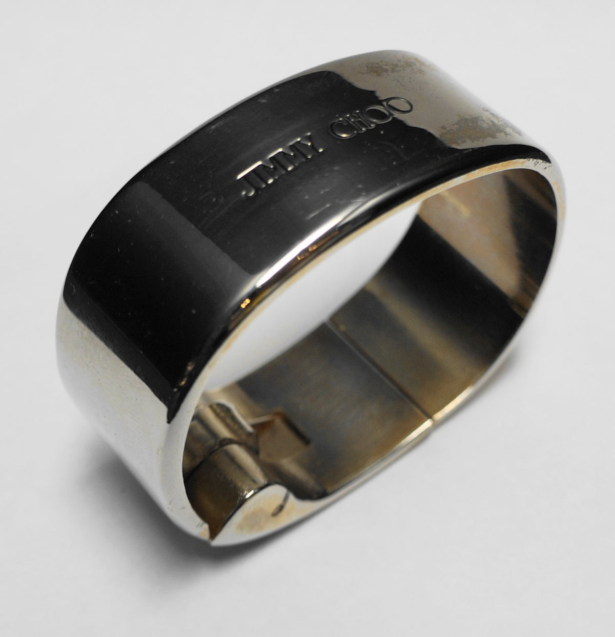 Jimmy Choo Silver Tone Wide Cuff Bangle Bracelet