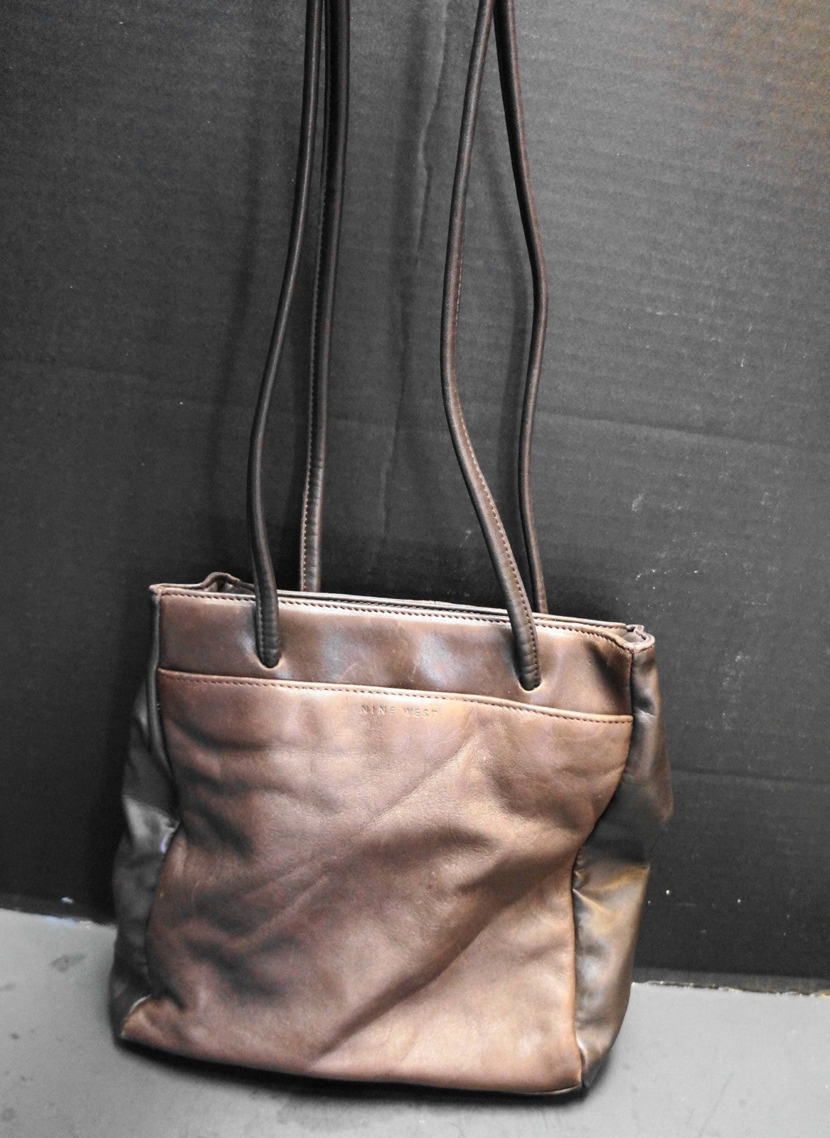 Nine West Two Tone Dark Brown Leather Shoulder Bag Purse