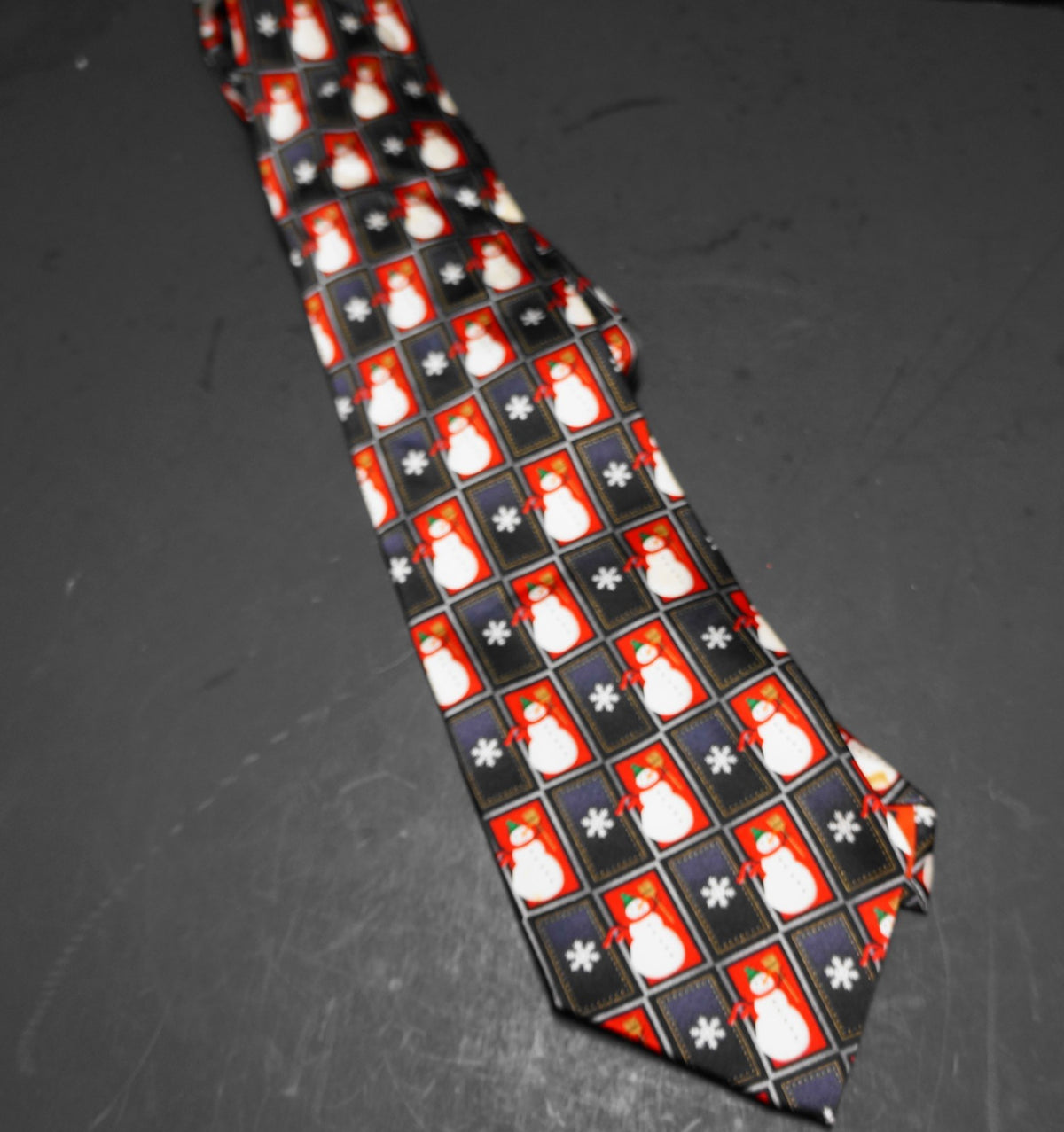 Hallmark Holiday Traditions Grey Red Snowman Color Block Silk Tie