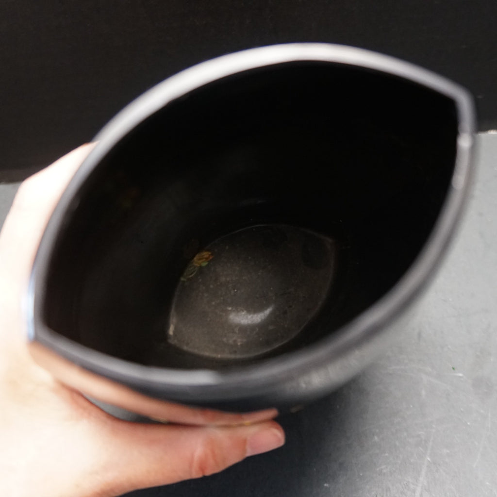 Paden City Black Ebony Glass Pillow Vase Faded Gold Decoration
