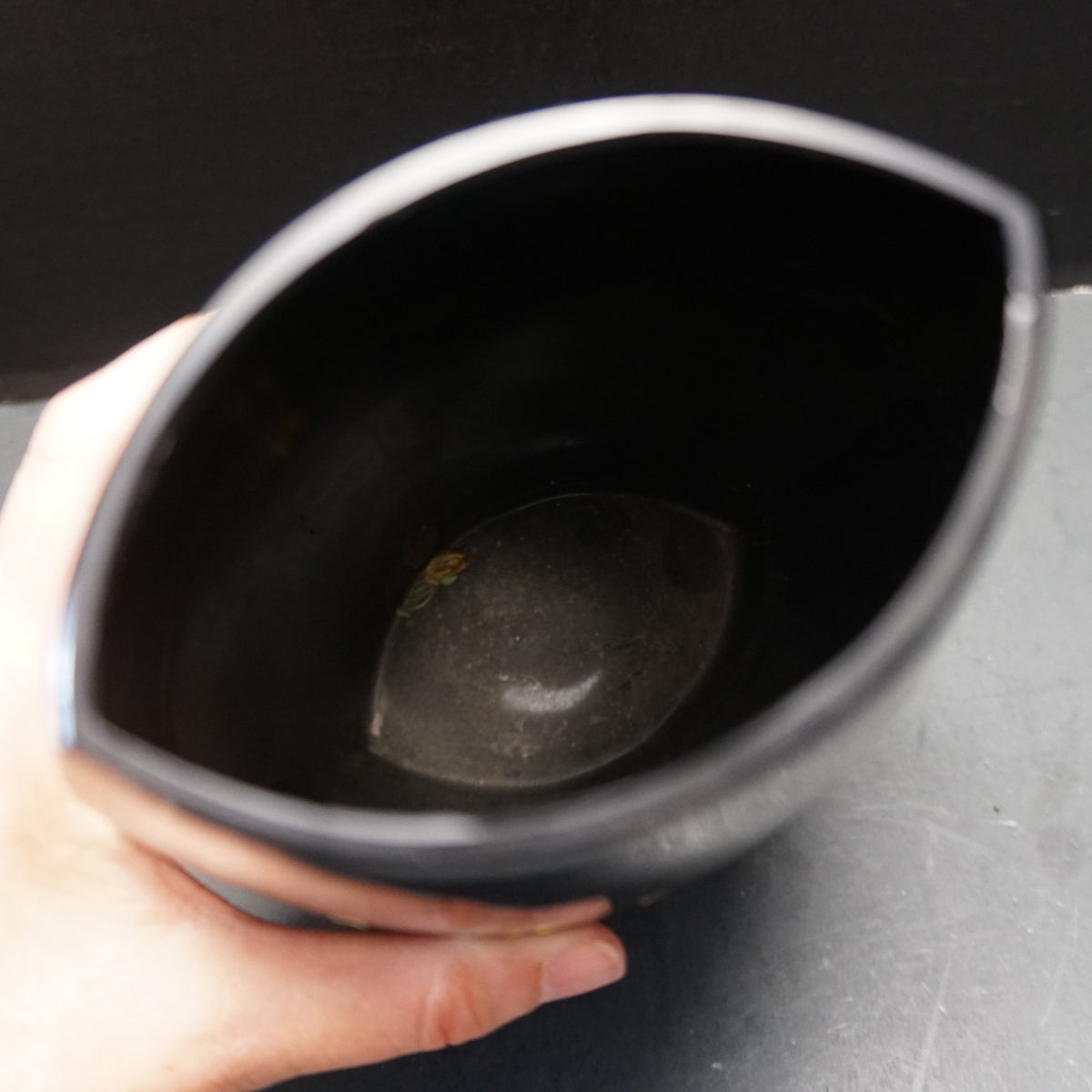 Paden City Black Ebony Glass Pillow Vase Faded Gold Decoration
