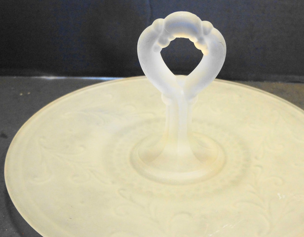 Indiana Glass Tiara Exclusives Frosted Satin Sandwich Center Handle Tidbit Tray