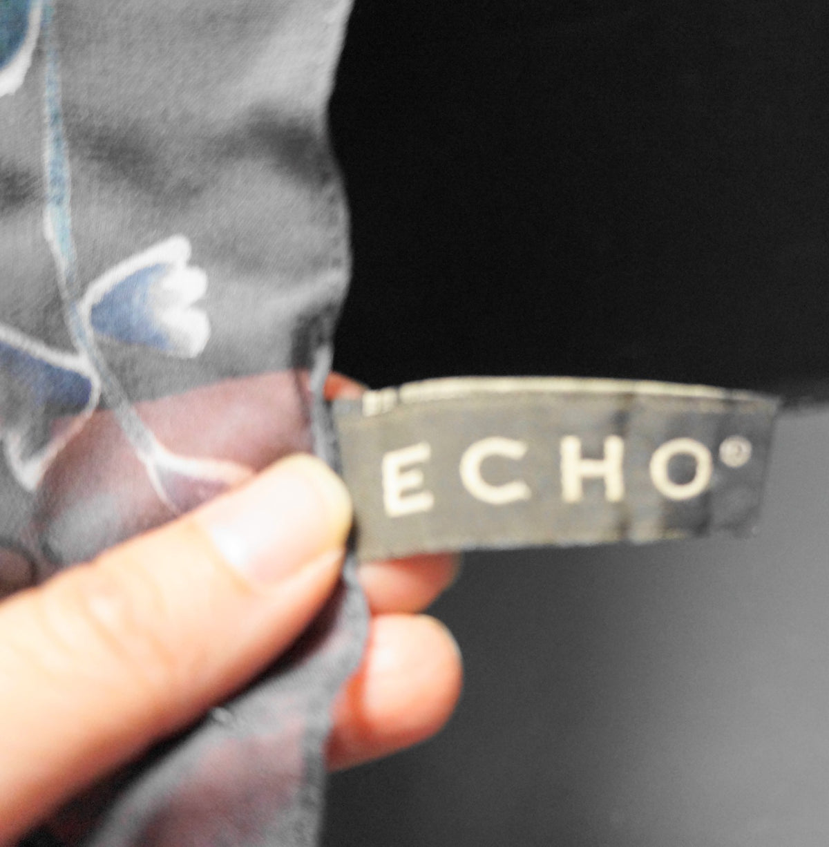 Echo Silk Scarf Gray Chiffon Floral Oblong Embroidered Flowers