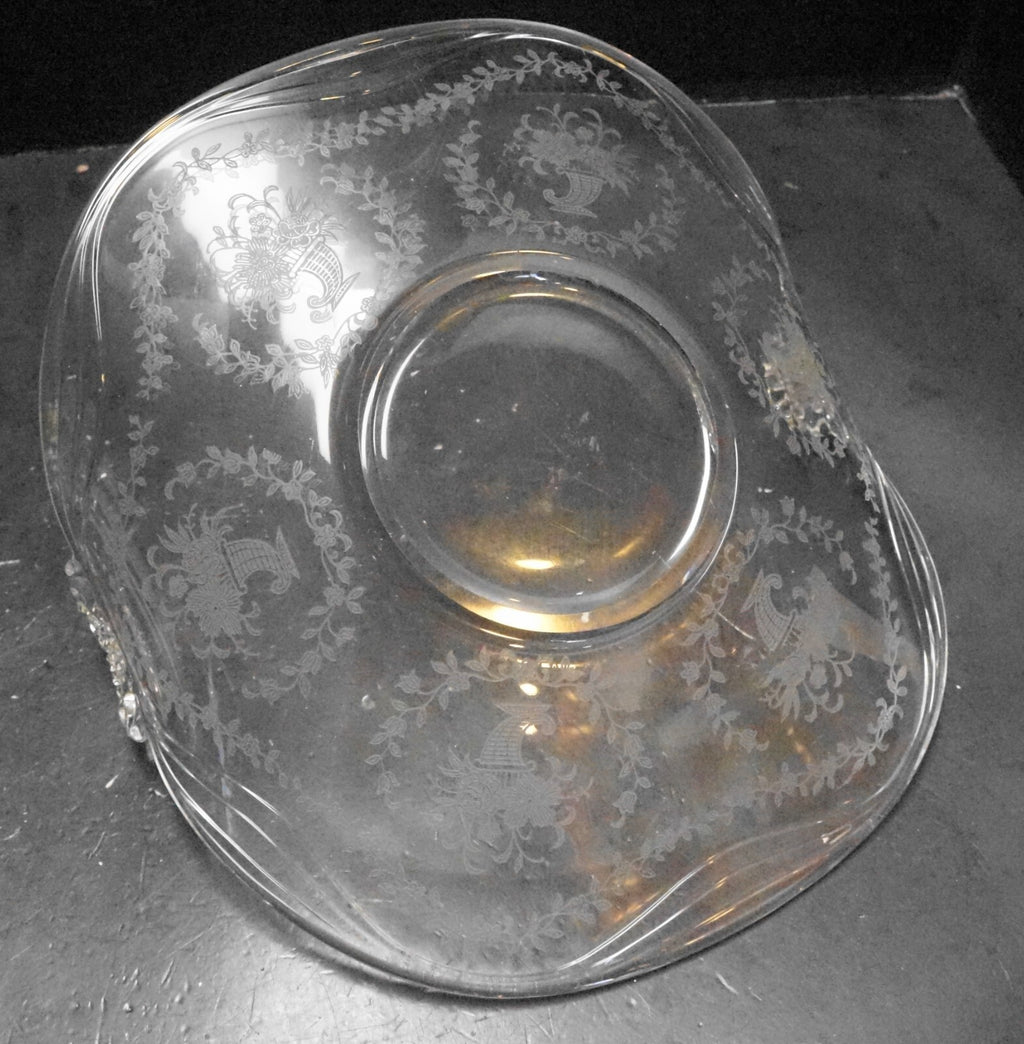 Fostoria Mayflower Cornucopia Flowers Etch Muffin Tray Bent Glass