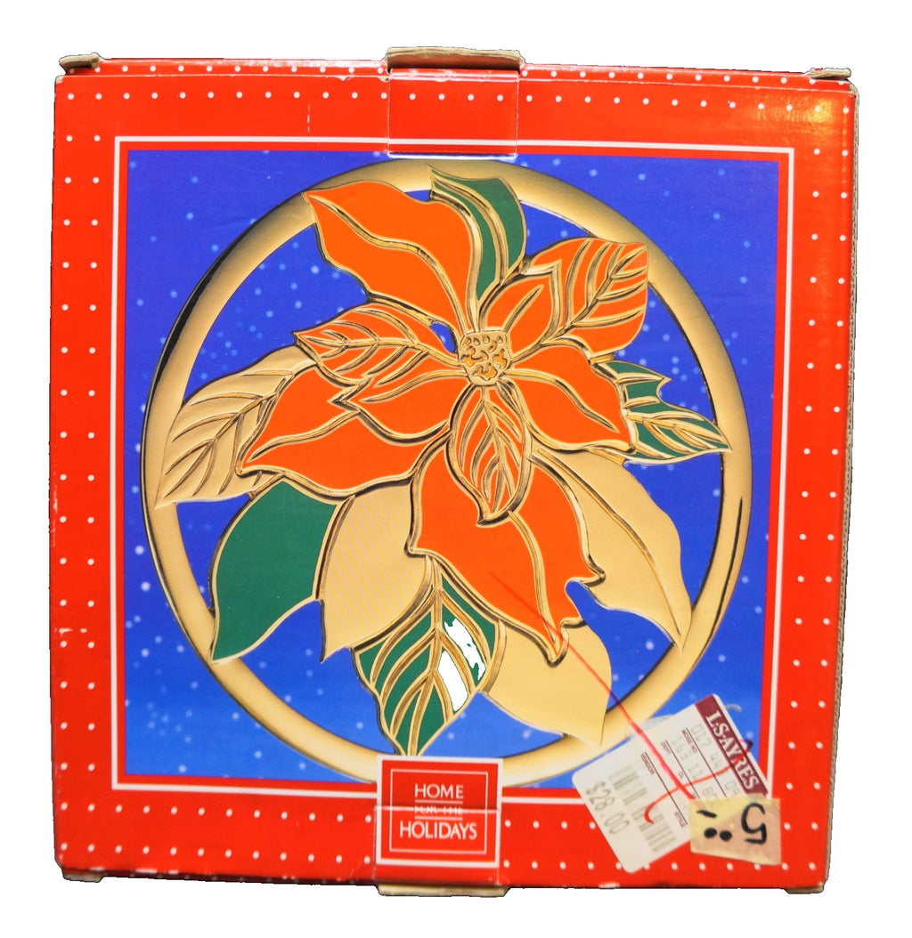 Home For The Holidays Brass Enamel Poinsettia Trivet Christmas