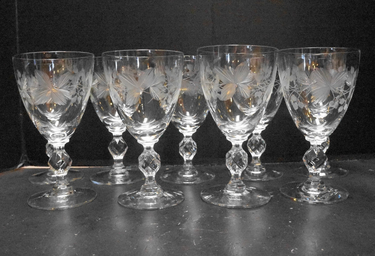 Morgantown Cut Leaves & Berries Water Goblets Set of 9