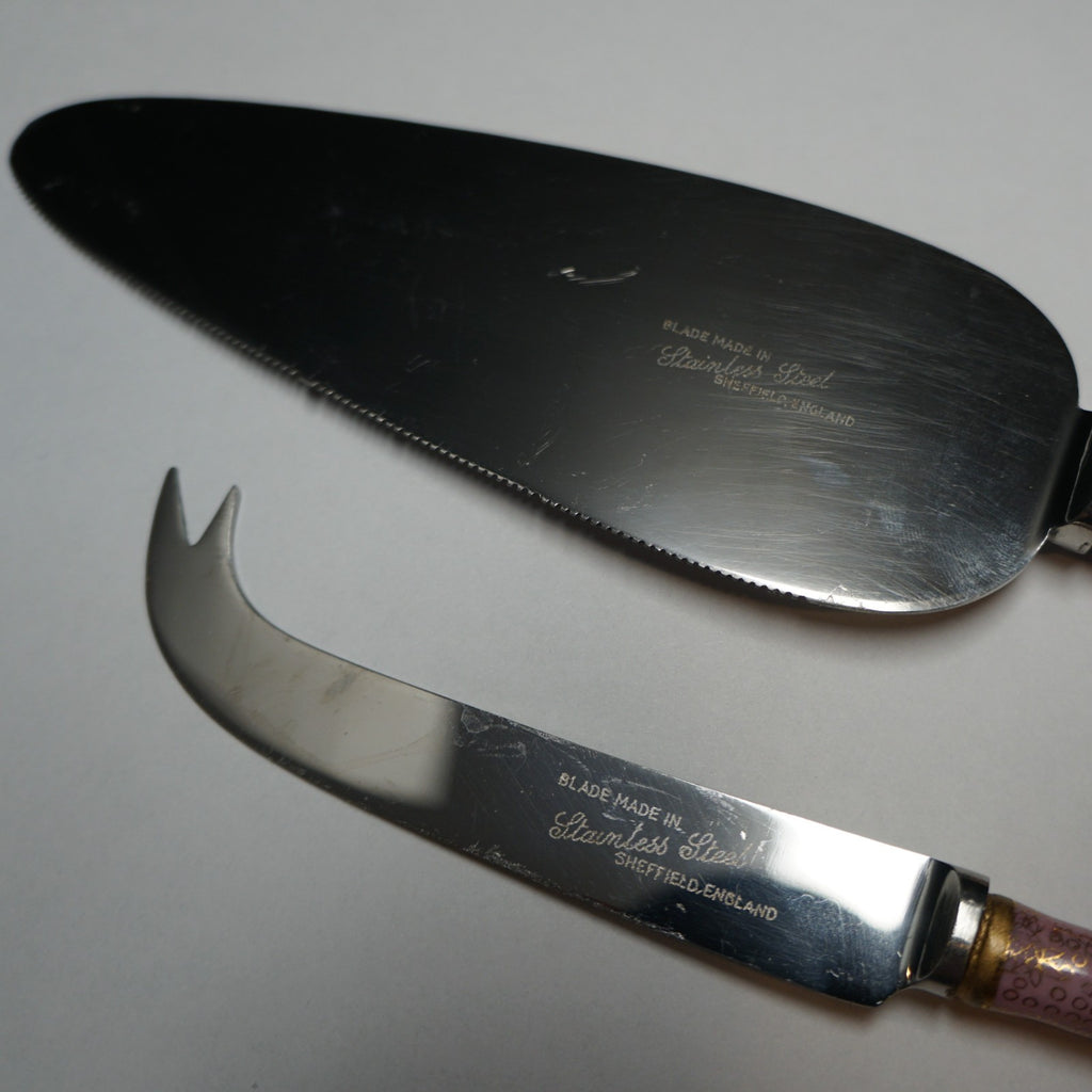 A&E Lewis Germany Porcelain Handle Hand Painted Cake Cheese Knife Sheffield