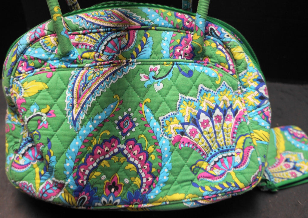 Vera Bradley Emerald Paisley Medium Bowler and Coin Purse Retired 2014