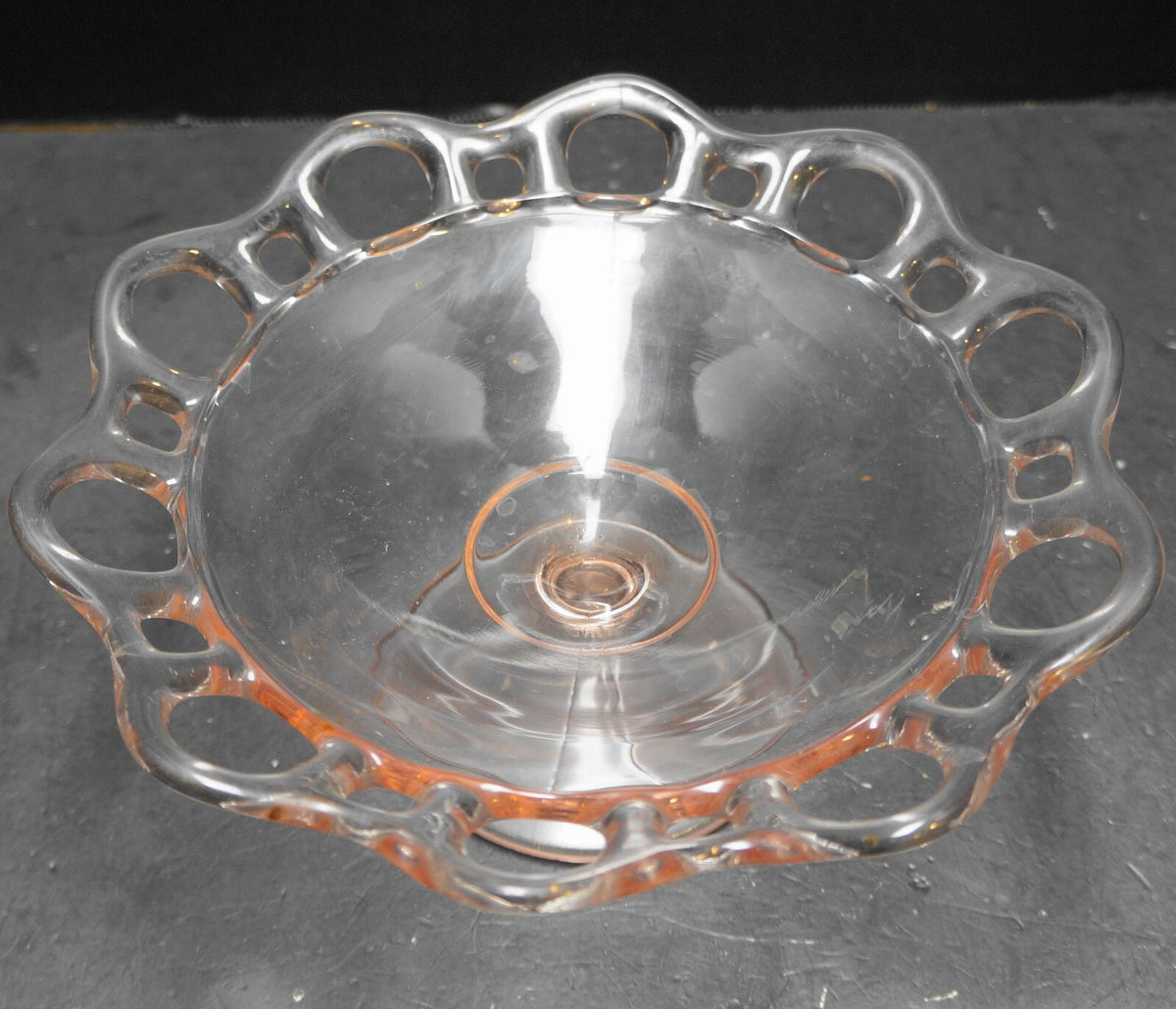 Lancaster Pink Open Work Lace Edge Compote Depression Glass