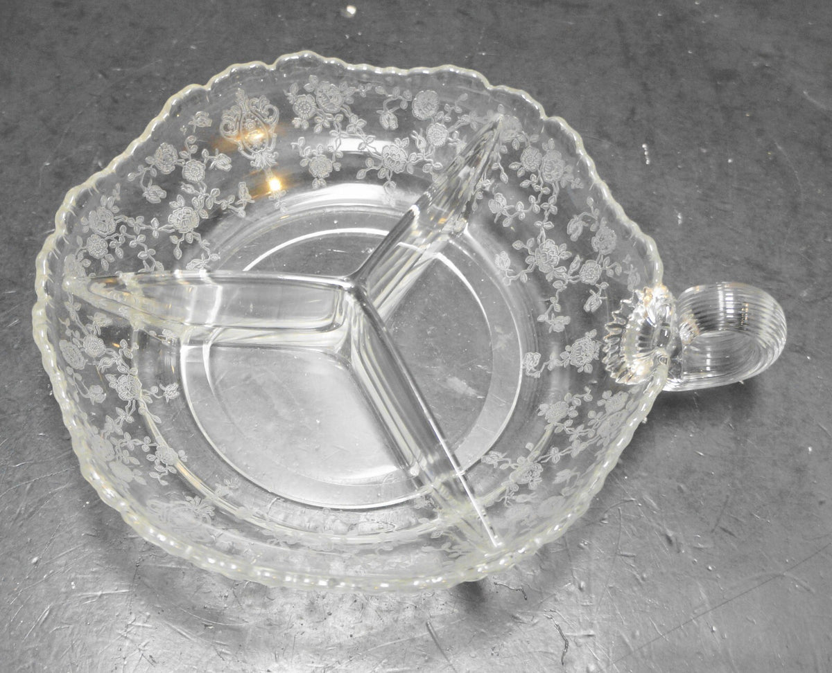 Cambridge Rose Point 3 Part Divided Relish Nappy Bowl