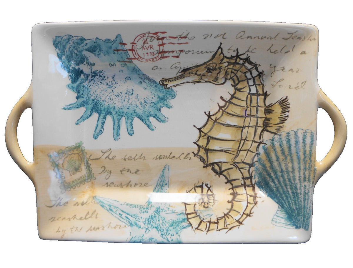 Maxcera Stamp Seahorse Handled Tray 14 7/8 IN