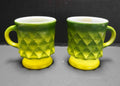 Fire-King Kimberly Mugs Green Yellow Diamond Pane Pair